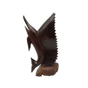 Wooden Swordfish Sailfish Marlin Fish Carving 12" Nautical Decor - Damaged